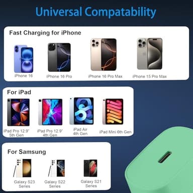 Phone 17 16 15 Charger Fast Charging, 30W USB C Charger Block with 10FT Long C Chargers Cord Cable for Phone17 16 15 Pro Max/16 15 Pro/16 15 Plus/17/16/15, iPad-Green - Image 4