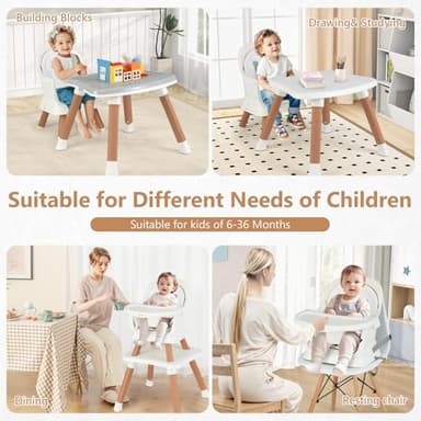 INFANS 8 in 1 Baby High Chair, Convertible Highchair for Babies and Toddlers, Infant Dining Booster Seat, Building Block Table, Kids Stool Table Chair Set with Removable Tray (8 in 1, White) - Image 4