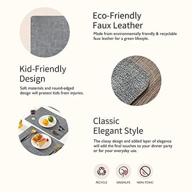 Maxpearl Faux Leather Placemats Set of 6 - Waterproof - Wipe Clean - Heat Resistant - Anti Slip Dining Table Place Mats, Suitable for Indoor & Outdoor Use, 17’’×12’’, Grey - Image 4