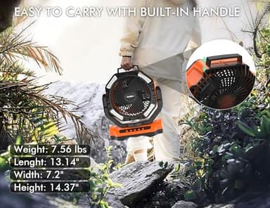 40000mAh Battery Powered Camping Fan, 136Hrs Cooling, Rechargeable Fan High Velocity, Auto 45°/90° Oscillation, Remote & Timer Battery Operated for Car Travel RV Garage Patio Hurricane Emergency - Image 7