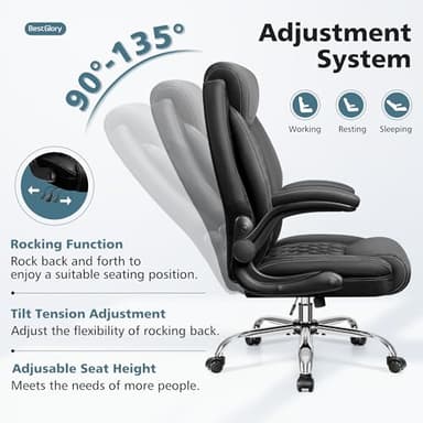 Office Chair, Ergonomic High Back Home Office Desk Chair, Big and Tall Breathable Leather Office Chair with Lumbar Support Flip-Up Armrests, Computer Chair with Rocking Function - Image 7