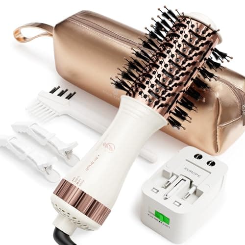 Travel Blow Dryer Brush in one, Dual Voltage Mini Hot Air Brush, Hair Trends Nano Titanium 2 Inch One Step Hair Dryer and Styler Volumizer Oval Shape - Image 1