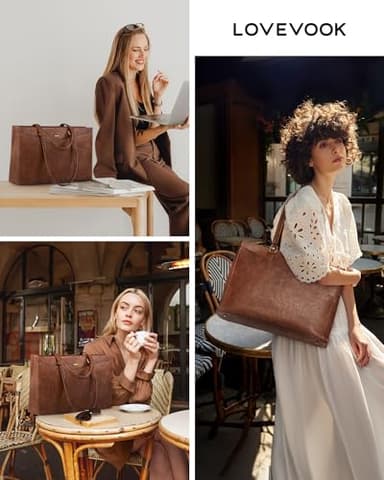 LOVEVOOK Laptop Bag for Women,15.6 Inch Laptop Tote Bag for Women,Vintage Leather Work Tote Bags Computer Business Teacher Bag,Waterproof Office Briefcase - Image 7