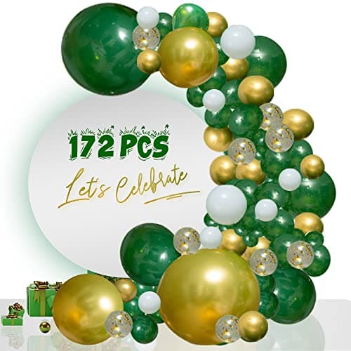 Balloon Garland Arch Kit 172pcs Green Balloons Garland kit Metallic Gold, White & Confetti Balloons for Weddings, Birthday Party Decorations, Bridal Showers and New Year Parties - Image 1