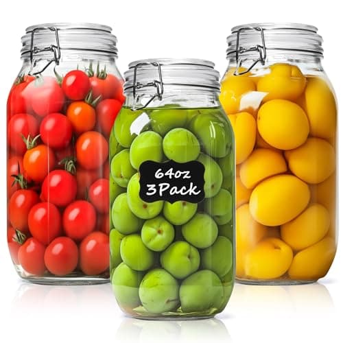ComSaf Large Glass Jars with Lid 64 oz, Large Mason Jars Set of 3, Glass Canisters with Airtight Lids, Half Gallon Canning Jar with Seal Wire Clip Fastening for Kitchen, Pickle, Flour, Sugar, Cereal - Image 1
