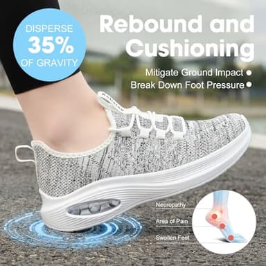Rollstep Wide Toe Box Shoes Women Extra Wide Width Sneakers Diabetic Air Cushion Road Running Shoes Ultra Light Wide Tennis Sneakers Gym Training Breathable Walking Shoes Light Gray White 37 - Image 3
