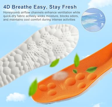 Steppers Insoles for Men Women, 4D Memory Foam Cloud Insoles, Comfortable and Breathable Massage Shoe Inserts with Arch Support, Trim to Fit All Shoe Types(1Pair-Orange, Men 9-10/Women 11-12) - Image 3