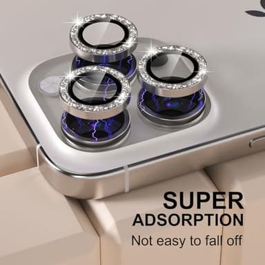 Misea Compatible for iPhone 16 Pro/iPhone 16 Pro Max Camera Lens Protector Bling, 9H Tempered Glass Camera Cover Screen Protector Metal Individual Ring Protector Decoration, Natural Titanium Glitter - Image 6