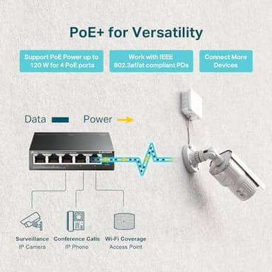 TP-Link TL-SG105MPE | Easy Smart Managed | 4 PoE+ Ports @120W, w/ 1 Uplink Gigabit Port | QoS, Vlan, IGMP & LAG | Fanless | PoE Auto Recovery | 3 Year Protection - Image 2