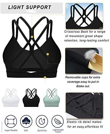 RUNNING GIRL Strappy Sports Bra for Women Sexy Crisscross Back Light Support Yoga Bra with Removable Cups Black - Image 8