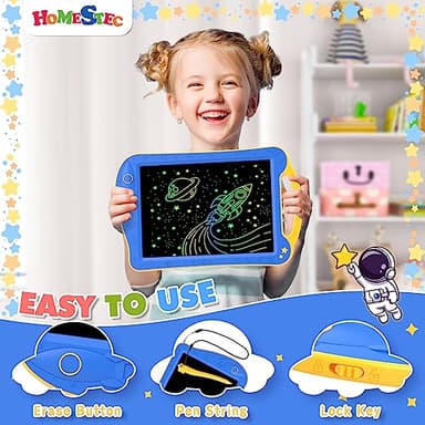 HOMESTEC Astrodraw Drawing Pad Toys, Colorful LCD Writing Tablet for Kids, Doodle Board for Toddlers 3 4 5 6 Years Old, Travel Sensory Space Toy for Boys Girls, Birthday Gift Idea (Blue/Yellow) - Image 2