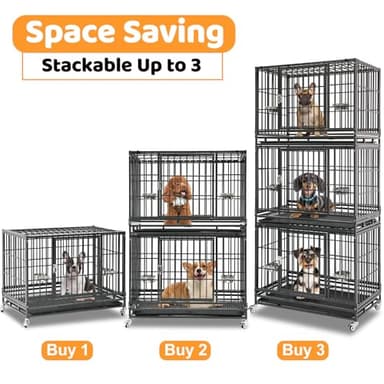 Homey Pet 37 inch Stackable Heavy Duty Dog Crate, Indestructible Escape Proof Dogs Cage Kennel with Lockable Wheels, Removable Tray & Metal Grid, Double Doors for High Anxiety Medium/Small Dogs - Image 2