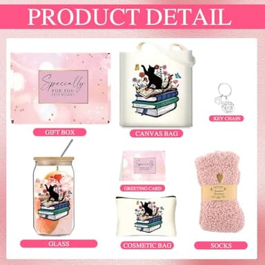 DHQH Cat Lovers Gift Box - Cute Flower Tote Bag & Glass Cup for Cat Moms Ideas for Family - Image 2
