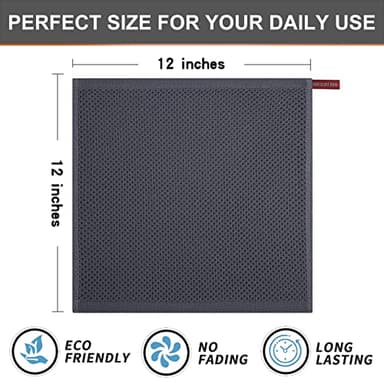Kitinjoy 100% Cotton Kitchen Dish Cloths, 12 Pack Waffle Weave Ultra Soft Absorbent Dish Towels for Drying Dishes Quick Drying Kitchen Towels Dish Rags, 12 X 12Inch, Dark Grey - Image 5