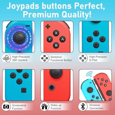 FAREMOCI Wireless Switch Controller Replacement for Switch/OLED/Lite,Dual Vibration, 6-Axis Gyro, Wake-Up, Motion Control, Screenshot, Anti-Slip grip/Joystick,Left/Right Gamepad,No NFC,(Blue and Red) - Image 7