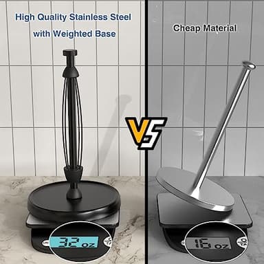 Paper Towel Holder Countertop, One-Handed Tear, Stainless Steel, Weighted Base, Black, Paper Towel Roll Holder Stand with Ratchet Mechanism for Kitchen Bathroom Farmhouse Essentials Decor Accessories - Image 5