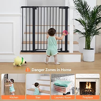 COMOMY 36" Extra Tall Baby Gate for Stairs and Doorways - Fits 29.5" to 48.8" Wide Openings, Auto Close Extra Wide Dog Gate for House, Pressure Mounted Easy Walk Through Pet With Door, Black - Image 3