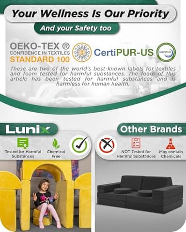 Lunix LX15 14pcs Modular Kids Play Couch, Child Sectional Sofa, Fortplay Bedroom and Playroom Furniture for Toddlers, Convertible Foam and Floor Cushion for Boys and Girls, Yellow - Image 8