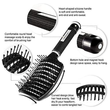 Hair Brush, Professional Curved Vented Brush for Faster Blow Drying for Women, Men, Paddle Detangling Brush for Wet Dry Curly Thick Straight Hair - Image 2