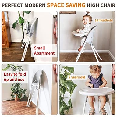 HAN-MM Foldable High Chair, One Click fold,Save Space, Detachable Double Tray, Infant Chair, Car Traveling, 3 in 1 Convertible, 3-Point Harness, Adjustable Footrest, Non-Slip Feet, Adjustable Legs - Image 3