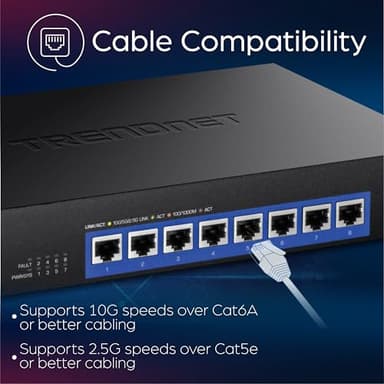 TRENDnet 8-Port 10G Switch, TEG-S708, 8 x 10G RJ-45 Ports, 160Gbps Switching Capacity Rack mountable, Ethernet Splitter, NDAA & TAA Compliant, Lifetime Protection, Black - Image 4