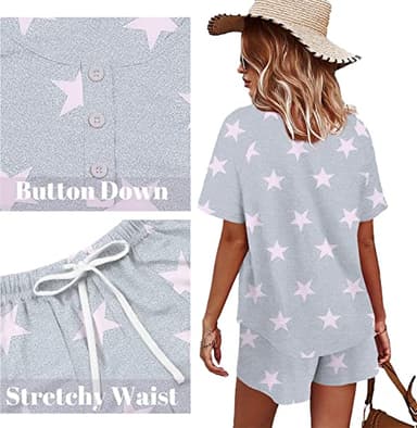 WIHOLL Pajama Sets for Women 2 Piece Outfits Henley Shirts Sleepwear Set Star Print-Grey 2XL - Image 4