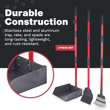 Pawler Pooper Scooper for Large Dogs, Small Dogs and Horses, Metal Poop Scooper Set with Long Handle Rake, Spade and Tray for Yard, Grass, Dirt or Gravel, Heavy Duty Aluminum Poop Picker Upper - Image 5