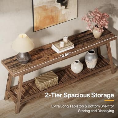 Tribesigns 70.86-Inch Console Table for Entyrway, Farmhouse 2-Tier Entry Entrance Table, Narrow Long Sofa Table Behind Couch, Rustic Brown - Image 5