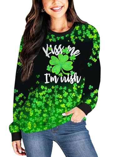 Deerose Womens St Patrick's Sweatshirt Shamrock Clover Print Sweatshirts Lucky Charm Irish Shirt M - Image 1