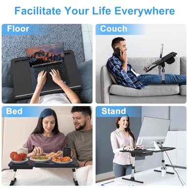 HETTHI Laptop Stand for Bed, Adjustable Leather Bed Desk with Foldable Legs, X-Large Laptop Bed Table Tray with Drawer for Bed Couch Floor Writing Working Reading Eating Painting (Black, 23.6"×15.7") - Image 6