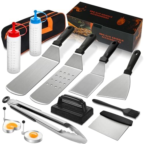 14PCS Griddle Accessories Kit, Flat Top Grill Accessories Set for Blackstone and Camp Chef, Grill Spatula Set with Enlarged Spatulas, Scraper for Outdoor Barbecue - Image 1