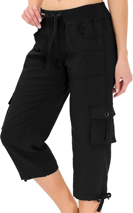 MoFiz Womens Capris with Pockets Loose Fit Casual Capri Pants Dressy Lightweight Ladies Baggy Cargo Pants for Hiking - Image 1