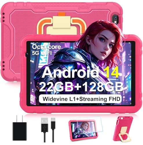 2025 Android 14 Tablet, 10 inch Tablets 22GB+128GB +1TB Expand, 8000mAh Octa-Core Tablet w/ Drop-proof Case, HD IPS Display, GPS, 5G WIFI, Split Screen,Widevine L1, for Adults and Kids -Metal Rose Red - Image 1