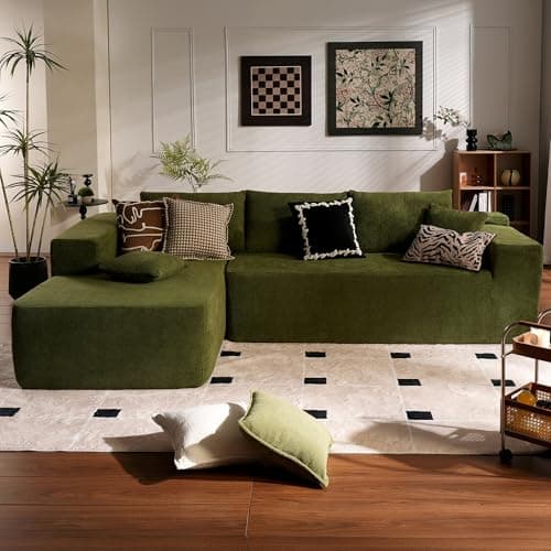 ovios 104" Cloud Sectional Couch with L-Shape Chaise,Modern Modular Sofa with Deep Seat, Upholstered Couches for Living Room Bedroom,No Assembly Required, Green (Cloud Velvet) - Image 1