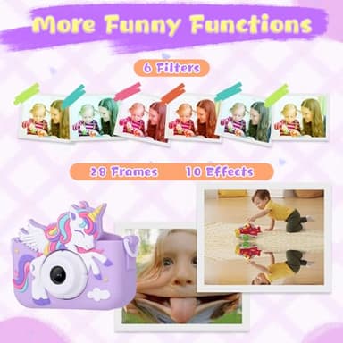 Envyvip Unicorn Toys Camera for Kids Girls Age 3-8, Toddler Kids Digital Camera Christmas Birthday Gifts for 3 4 5 6 7 8 Years Old Girl, Cute Selfie Video Camera, HD 1080P, 32GB SD Card, Purple - Image 5