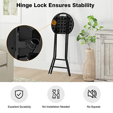 5Rcom Folding Stool, 24 inch Tall Folding Bar Stool with Safety Lock, Metal and Plastic Foldable Stool for Adults with Handle and Steel Frame Legs, 550lbs Capacity, Black - Image 7