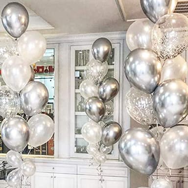 OuMuaMua 62pcs Blue Silver White Confetti Balloons Kit, 12 Inch White Royal Blue Metallic Silver Confetti Balloons for Boy Birthday Baby Shower Graduation Party Supplies - Image 7