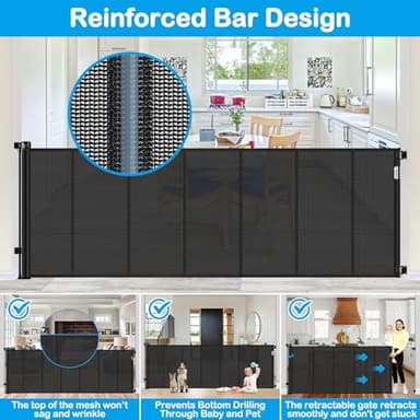 Reinforced Bottom 42" Extra Tall X 100" Extra Wide Retractable Baby Gate Extra Tall Retractable Dog Gate Outdoor Retractable Gate for Dog No Sagging Mesh Baby Gate Retractable Extra Tall Pet Gate - Image 2