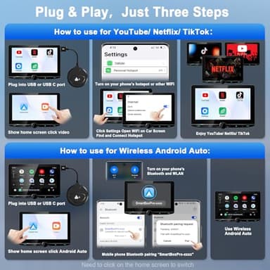 Android Auto Wireless Adapter Support Netflix YouTube Tiktok, Latest Wireless Android Auto Car Adapter for Factory Wired Android Auto to Wireless, Low Latency and Easy to Install_Black - Image 4