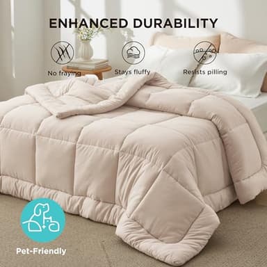Bedsure Comforter Duvet Insert - Quilted Comforters Oversized King Size, All Season Duvet, GentleSoft Down Alternative Bedding, with 8 Tabs, Gifts for Women/Men, Beige, Oversized King 116 x 98 Inches - Image 9