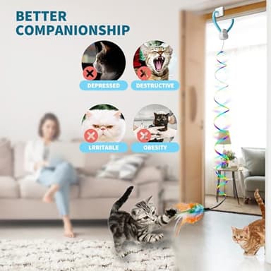 Interactive Cat Toys for Indoor Cats,Enrichment Stimulation Toys, Electric Hanging Door Clip Ribbon Kitty Toy,Automatic Play Chase Exercise Feather Toys for Bored Indoor Adult & Kitten Cats - Image 7