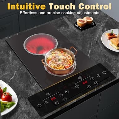 2 Burner Electric Cooktop, 12 Inch Electric Stove Top, 120V Double Burner Countertop Stove 2000W with Timer & 9-Level Adjustment, Sensor Touch Control, Child Lock, Built-in Radiant Cooktop Pladeca - Image 5