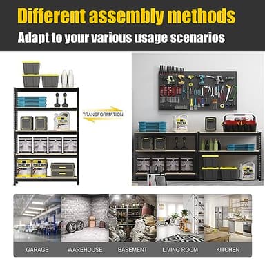 PrimeZone 48" x 24" x 72" Heavy Duty Storage Shelves - 5 Tier Adjustable Garage Storage Shelving, Metal Storage Utility Rack Shelf Unit for Warehouse Pantry Closet Kitchen, Black - Image 8