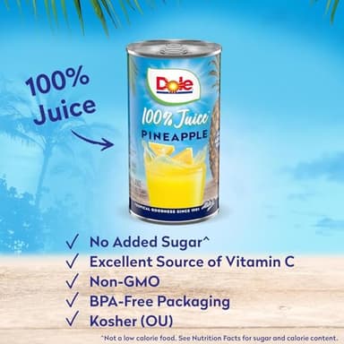 Dole Pineapple Juice, 100% Fruit Juice with Added Vitamin C, 6 Fl Oz (Pack of 6), 48 Total Cans - Image 4