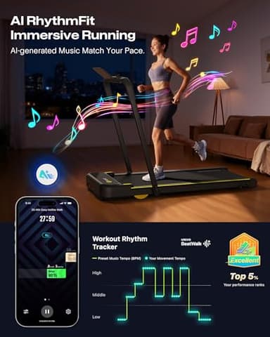 UREVO Smart 2-in-1 Folding Treadmill, Compact Walking Pad with Safety Handle, Plug and Play, Dual LED Display, Workout APP, Walking or Running for Home Office, Remote Included - Image 4