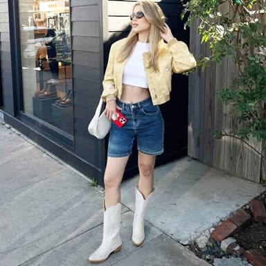 HISEA Rollda Cowboy Boots for Women Western Cowgirl Boots with Chunky Heel Ladies Snip Toe Mid-Calf Boots White Size 8 - Image 4