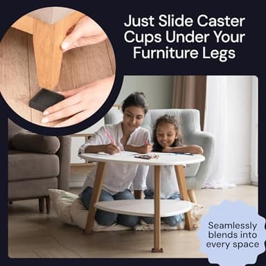 CasterMaster Non-Slip Furniture Pads Square Rubber Anti-Skid Caster Cups, Anti-Sliding Floor Protectors for Furniture (Black, 2'' x 2'' (Pack of 8)) - No Slippery Rubber Squares - Image 7