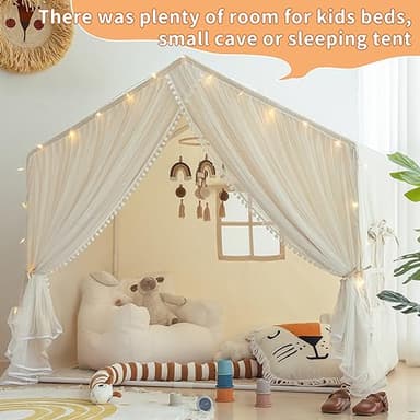 Kids Play Tent with Padded Mat, Kids Tents Large Princess Castle Pompoms Play House Indoor Playhouse Tent for Girl Bed Tents - Image 8