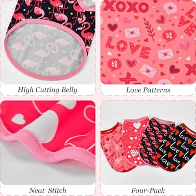 LyssKMK 4 Pack Valentine‘s Day Dog Shirts Heart Love Letter Tank Tops for Small Medium Dogs Flamingo Pattern Sleeveless Vests for Cats Kitten Puppies M - Image 5