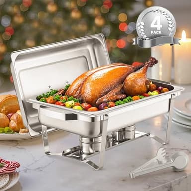 VEVOR Chafing Dish Buffet Set, 8 Qt 4 Pack, Stainless Steel Chafer with 4 Half Size Pans, Rectangle Catering Warmer Server with Glass Lid Water Pan Folding Stand Fuel Holder, for Wedding Party Banquet - Image 8